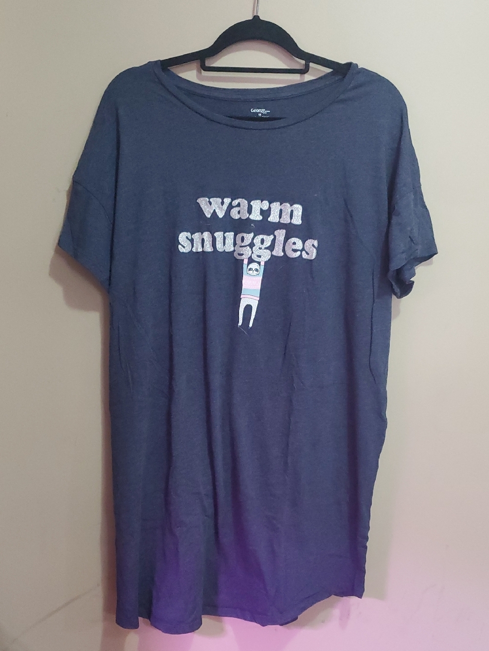 Cozy "warm snuggles" Graphic Tee Night Dress in Navy Size 1X